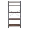 5-Tier Kitchen Bakers Rack with 10 S-Shaped Hooks, Industrial Microwave Oven Stand, Free Standing Kitchen Utility Cart Storage Shelf Organizer (Rustic